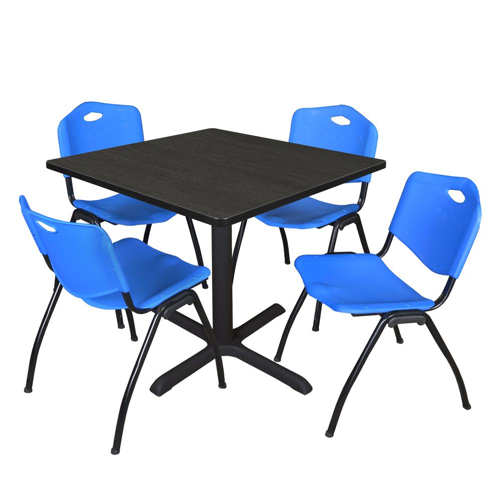 Regency Cain 36 in. Square Breakroom Table- Ash Grey & 4 M Stack Chairs- Blue. Picture 1