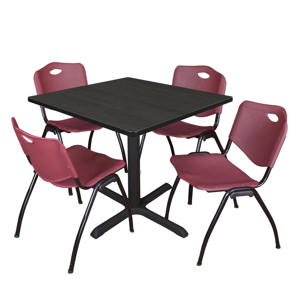 Regency Cain 36 in. Square Breakroom Table- Ash Grey & 4 M Stack Chairs- Burgundy. Picture 1