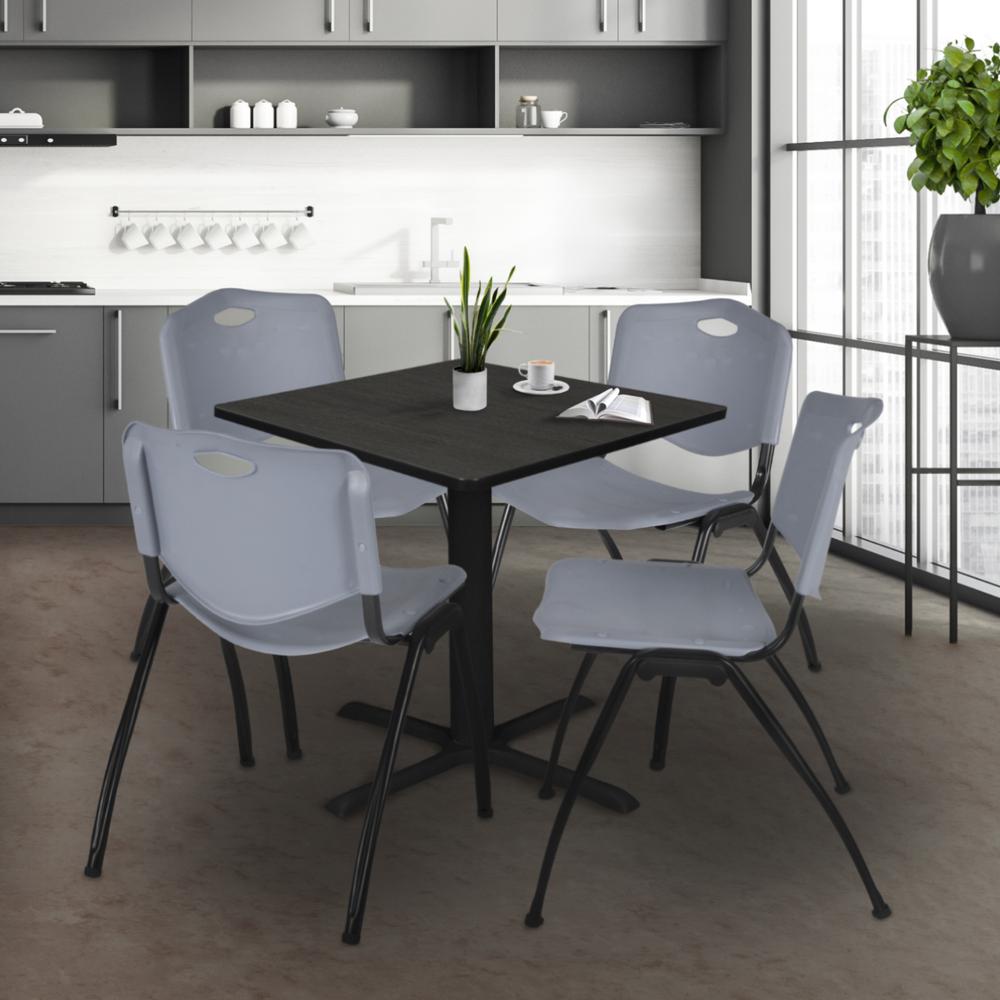Regency Cain 36 in. Square Breakroom Table- Ash Grey & 4 M Stack Chairs- Grey. Picture 8