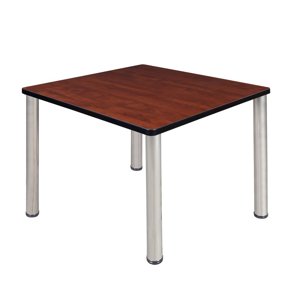 Kee 36" Square Breakroom Table- Cherry/ Chrome. Picture 1