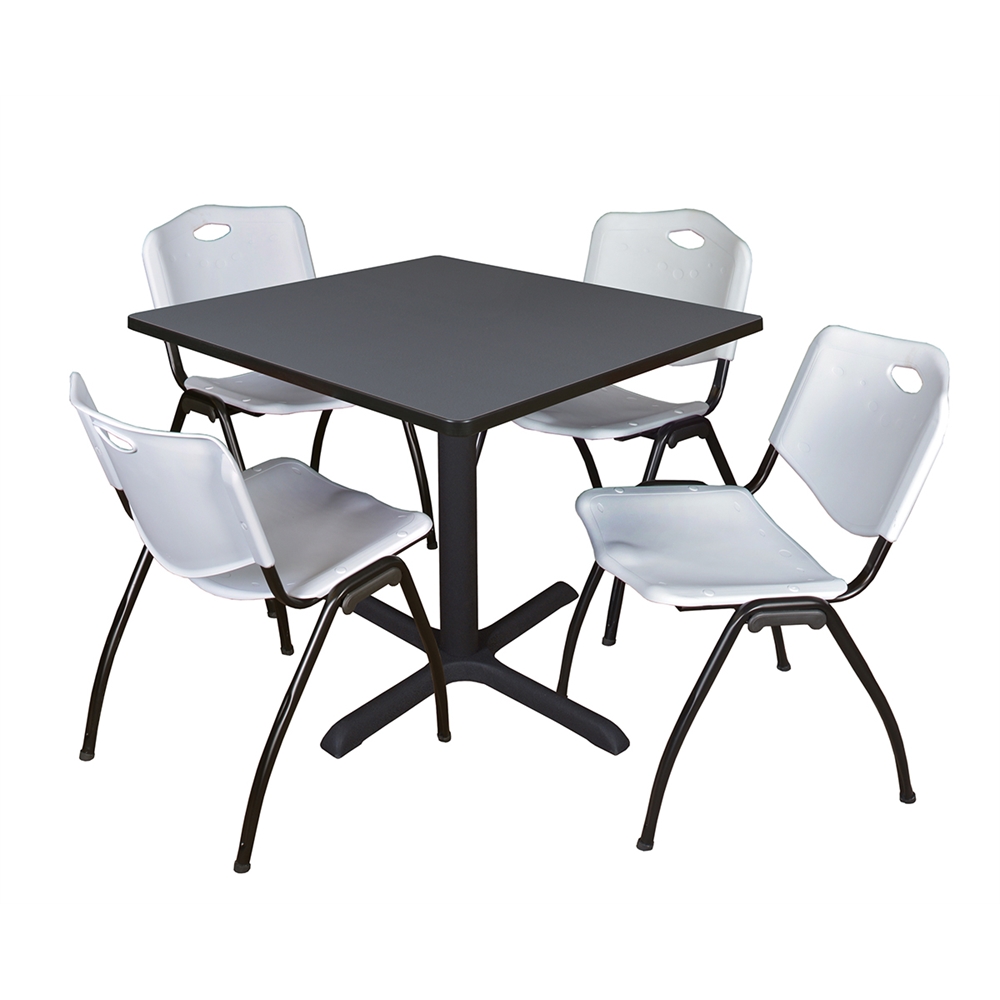 Cain 36" Square Breakroom Table- Grey & 4 'M' Stack Chairs- Grey. Picture 1