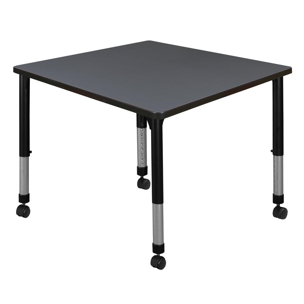 Kee 36" Square Height Adjustable Mobile Classroom Table - Grey. Picture 1