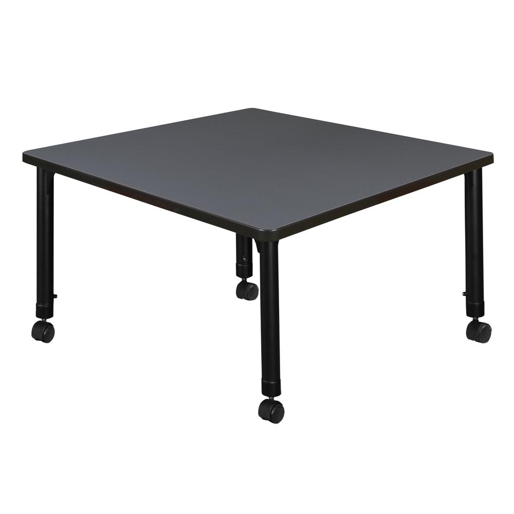 Kee 36" Square Height Adjustable Mobile Classroom Table - Grey. Picture 2