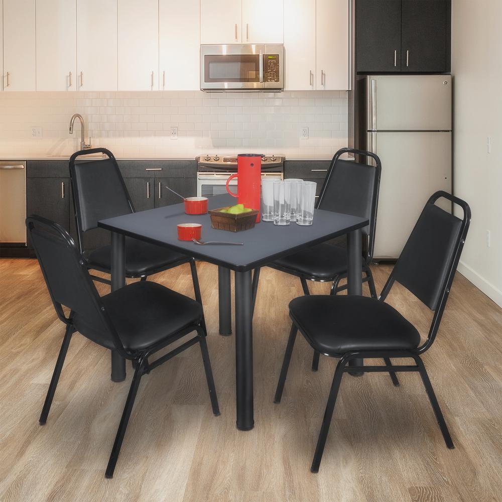 Kee 36" Square Breakroom Table- Grey/ Black & 4 Restaurant Stack Chairs- Black. Picture 2