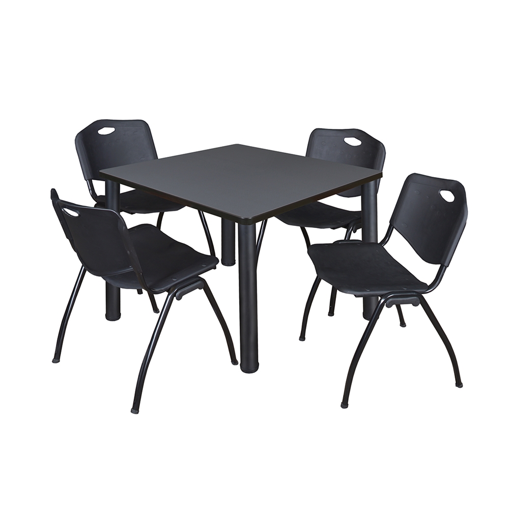 Kee 36" Square Breakroom Table- Grey/ Black & 4 'M' Stack Chairs- Black. Picture 1