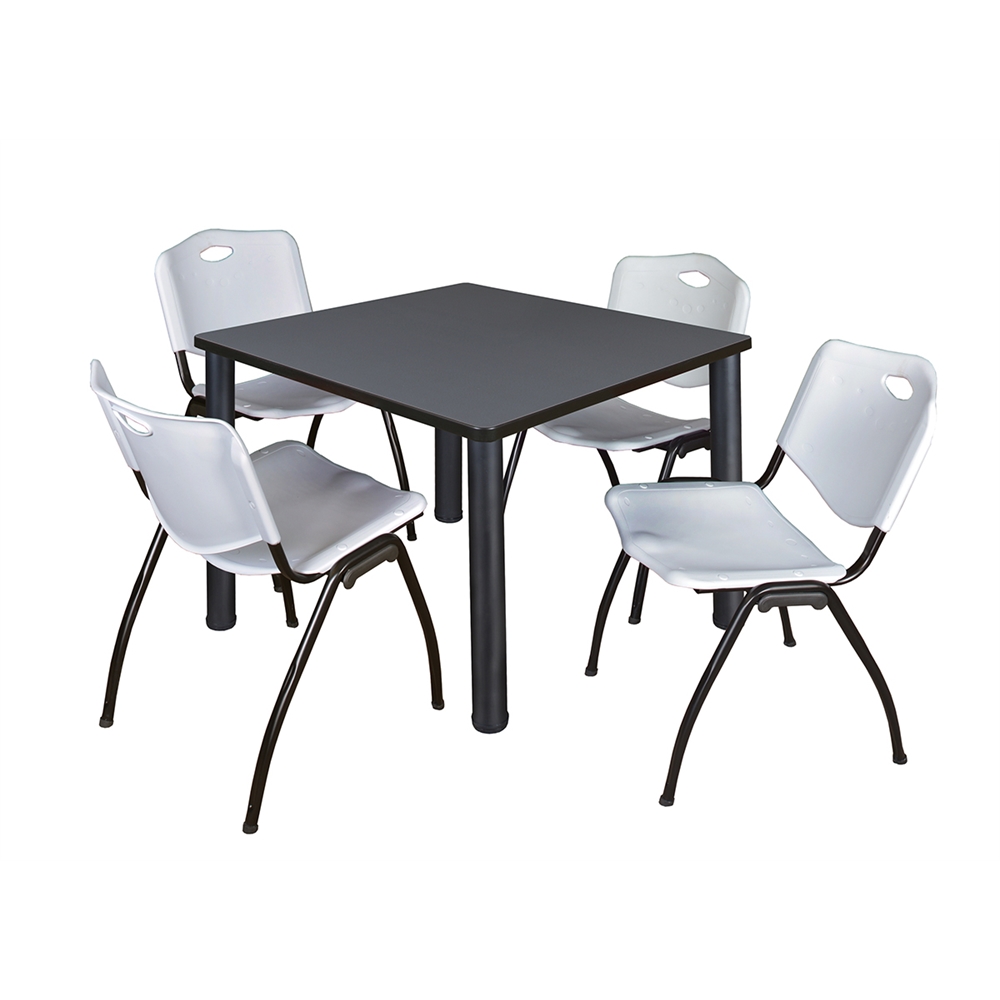 Kee 36" Square Breakroom Table- Grey/ Black & 4 'M' Stack Chairs- Grey. Picture 1