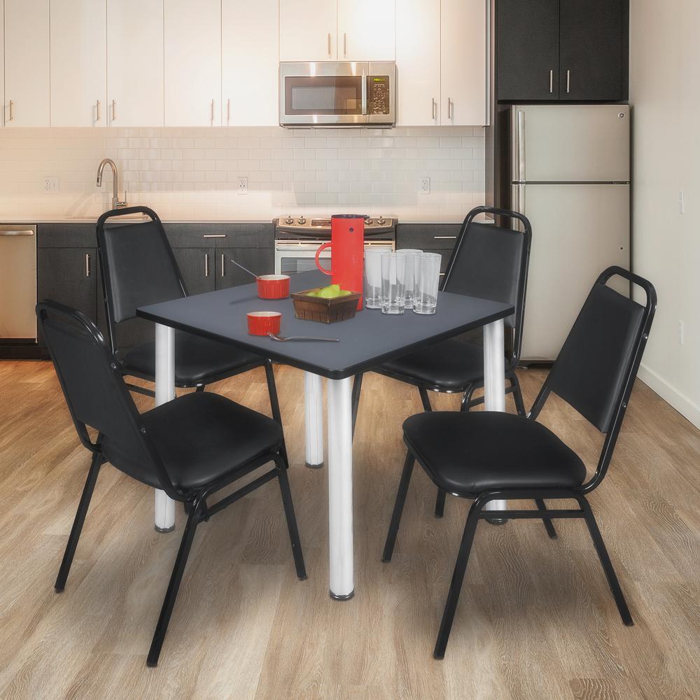 Kee 36" Square Breakroom Table- Grey/ Chrome & 4 Restaurant Stack Chairs- Black. Picture 2
