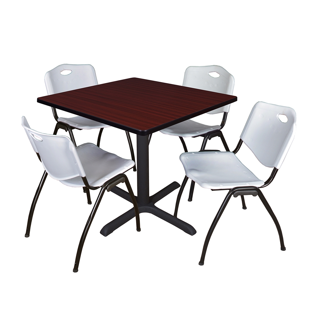 Cain 36" Square Breakroom Table- Mahogany & 4 'M' Stack Chairs- Grey. Picture 1