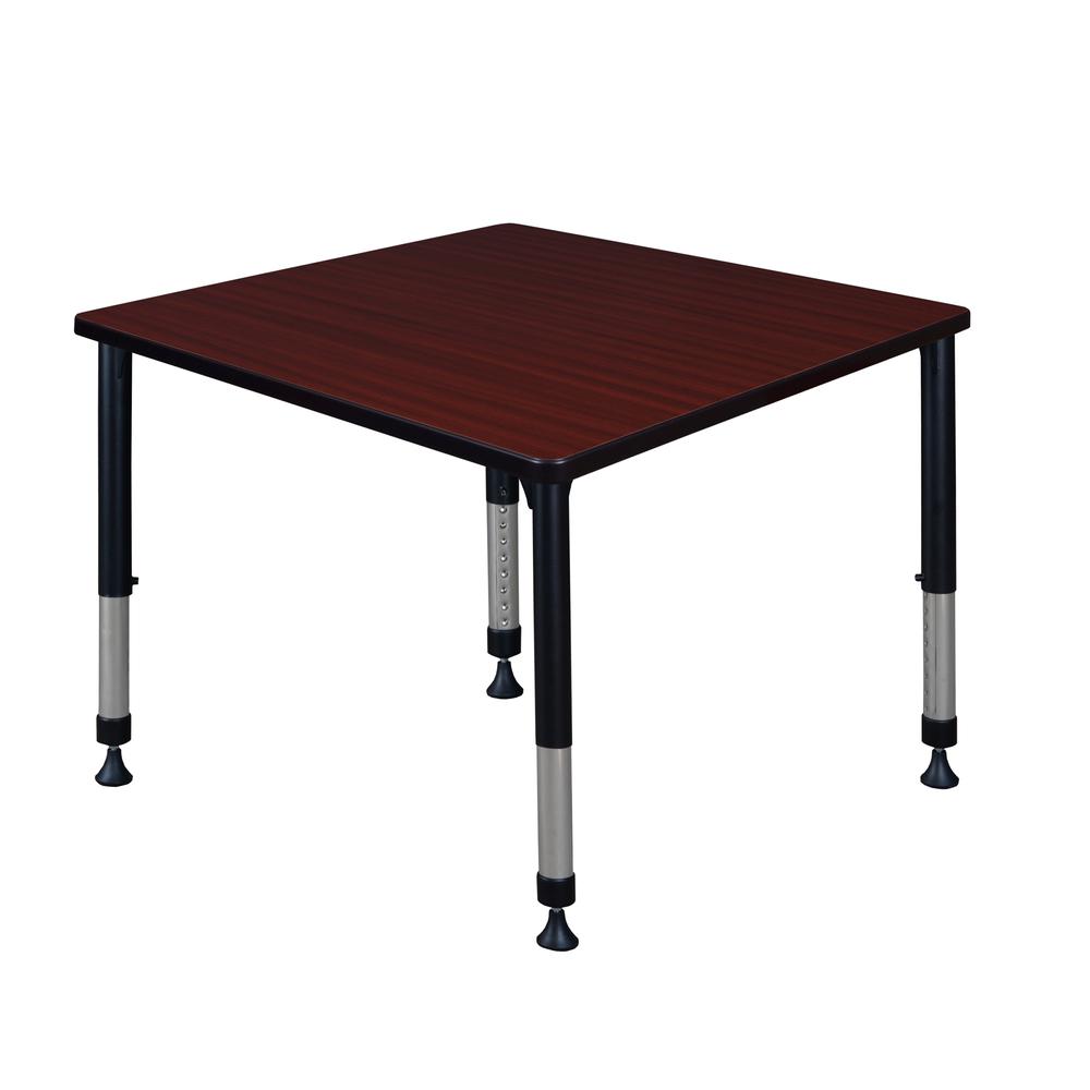 Kee 36" Square Height Adjustable Classroom Table - Mahogany. Picture 1