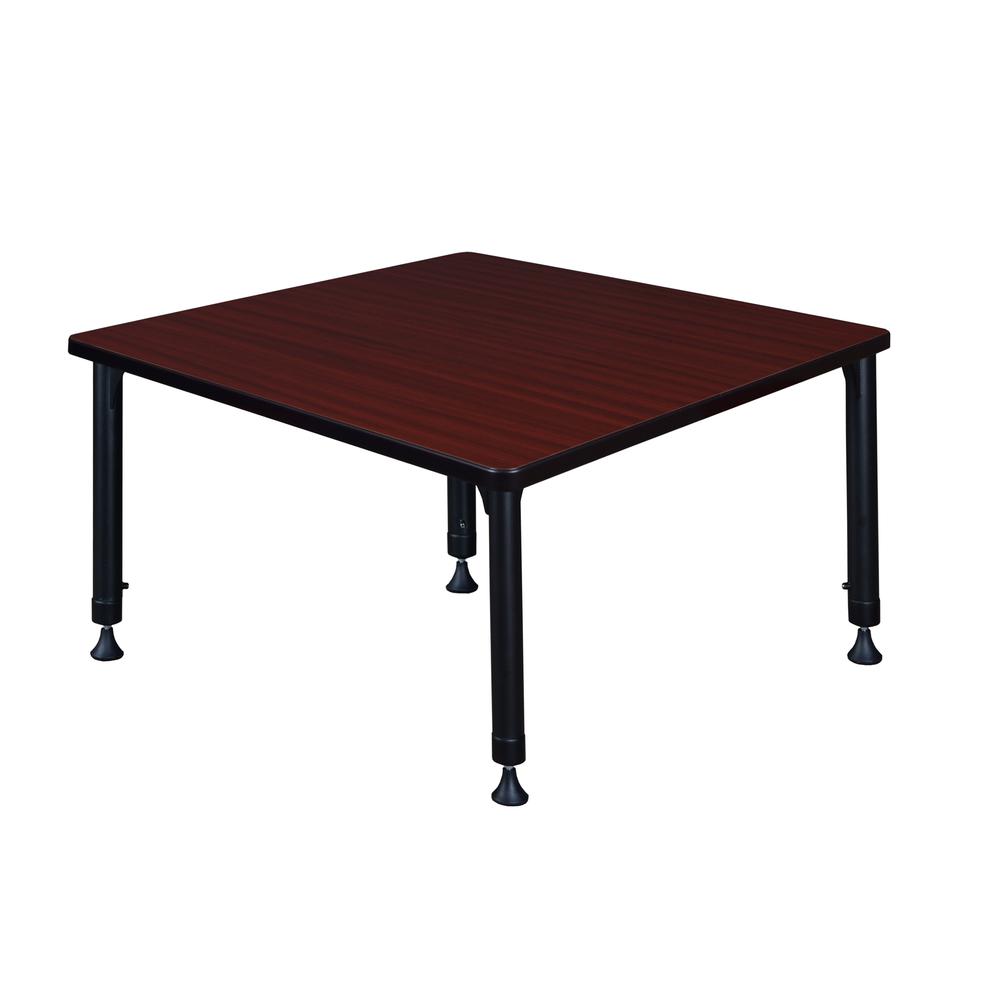 Kee 36" Square Height Adjustable Classroom Table - Mahogany. Picture 3