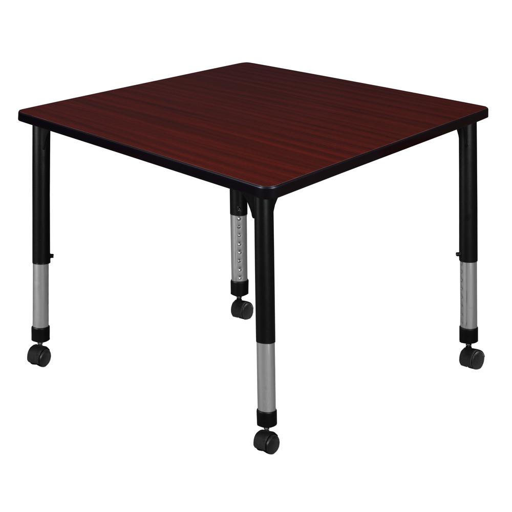Kee 36" Square Height Adjustable  Mobile Classroom Table - Mahogany. Picture 1