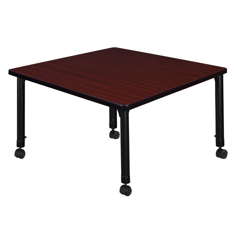 Kee 36" Square Height Adjustable  Mobile Classroom Table - Mahogany. Picture 2