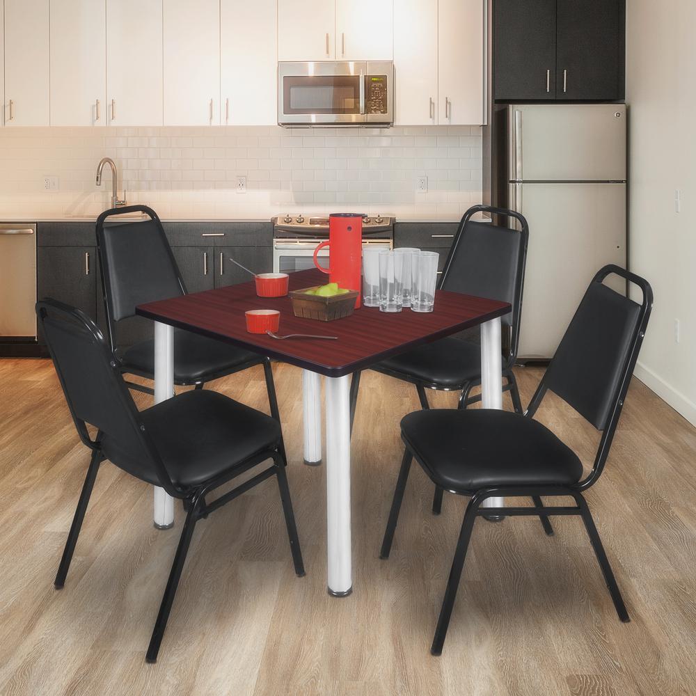 Kee 36" Square Breakroom Table- Mahogany/ Chrome & 4 Restaurant Stack Chairs- Black. Picture 2