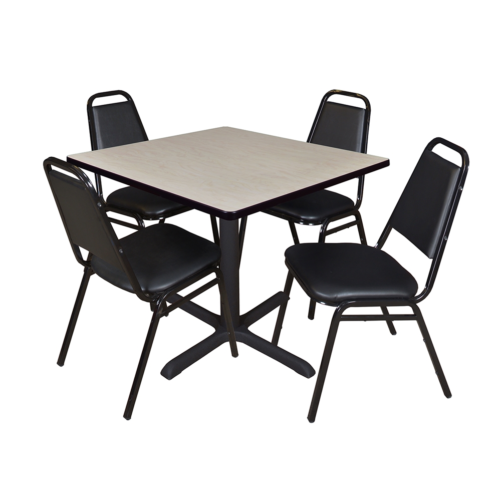 Cain 36" Square Breakroom Table- Maple & 4 Restaurant Stack Chairs- Black. Picture 1