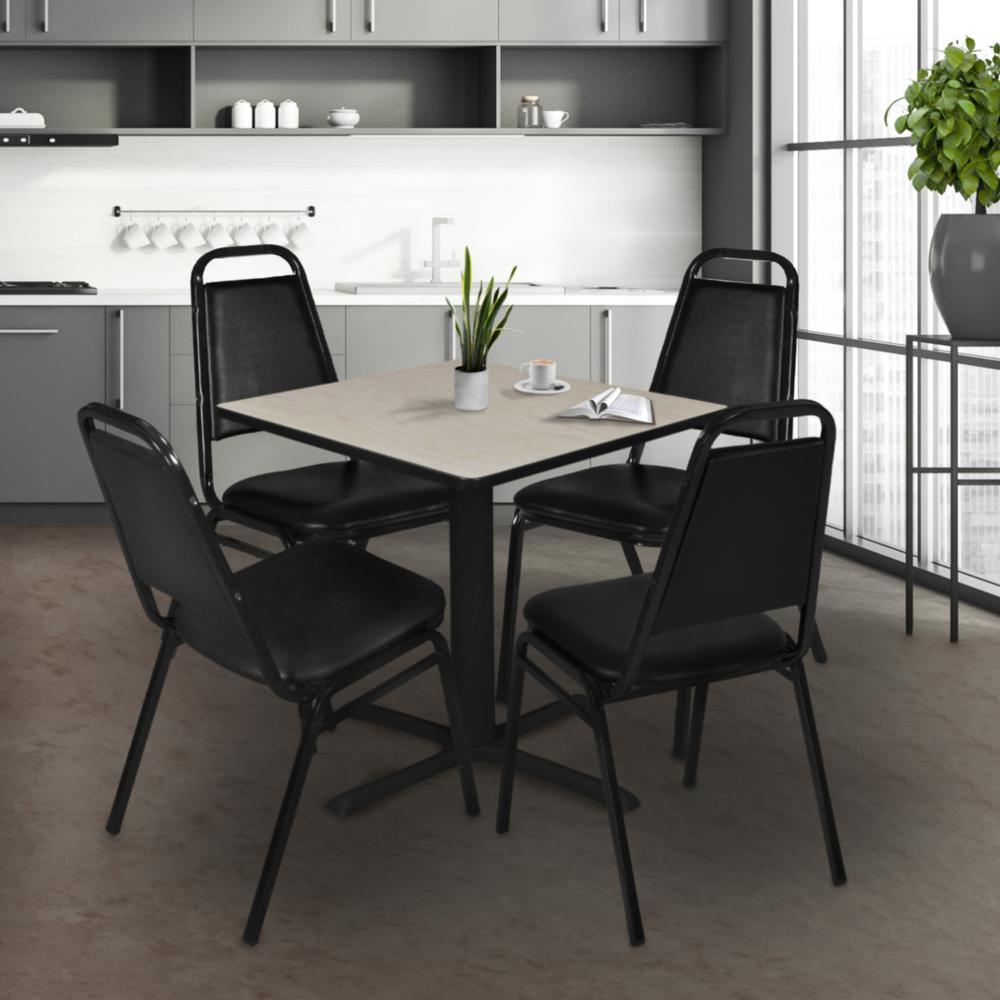 Cain 36" Square Breakroom Table- Maple & 4 Restaurant Stack Chairs- Black. Picture 9