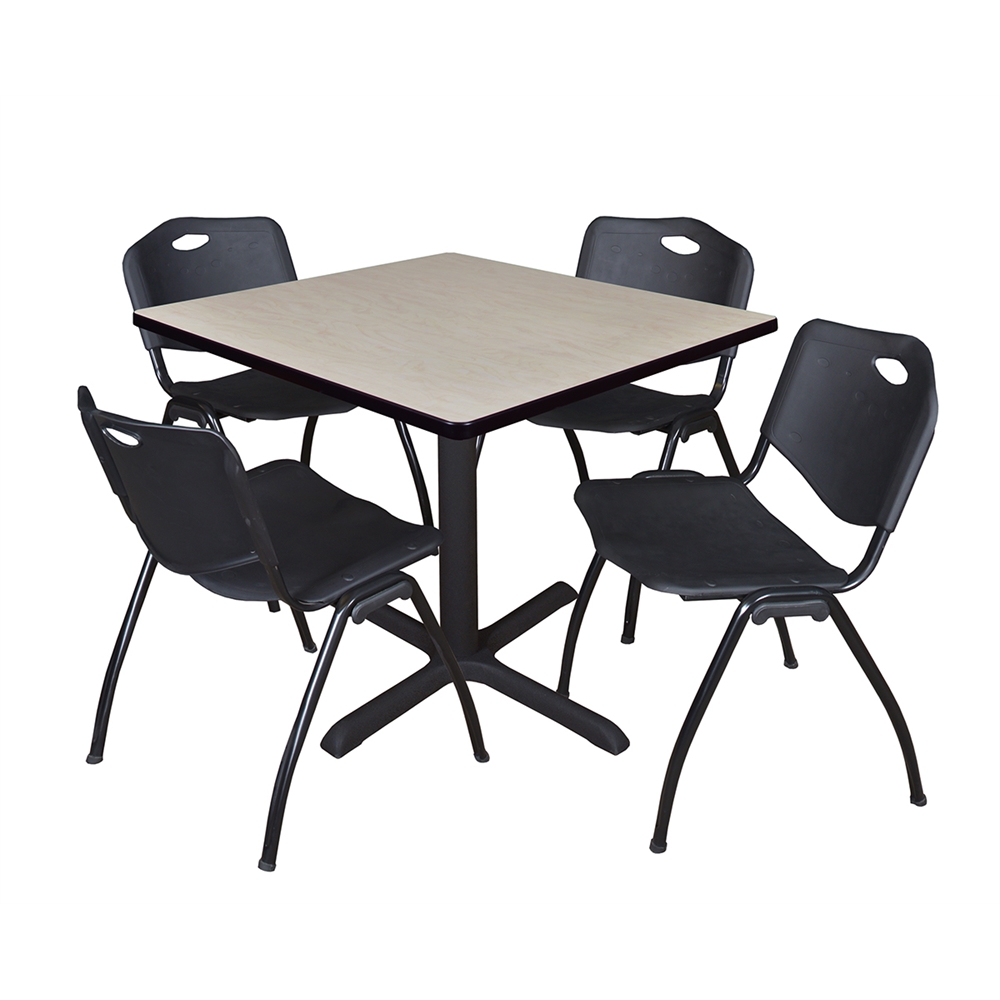Cain 36" Square Breakroom Table- Maple & 4 'M' Stack Chairs- Black. Picture 1