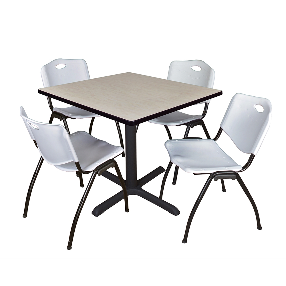 Cain 36" Square Breakroom Table- Maple & 4 'M' Stack Chairs- Grey. Picture 1