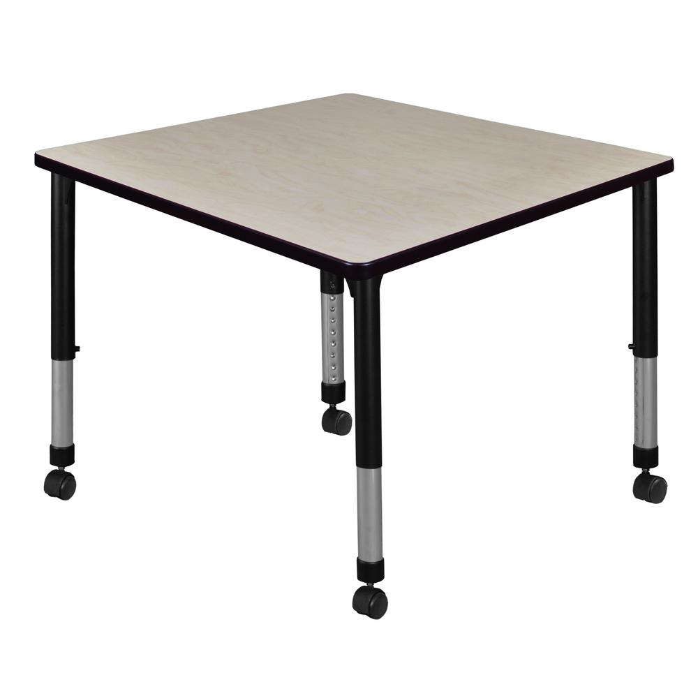Kee 36" Square Height Adjustable Mobile Classroom Table - Maple. Picture 1