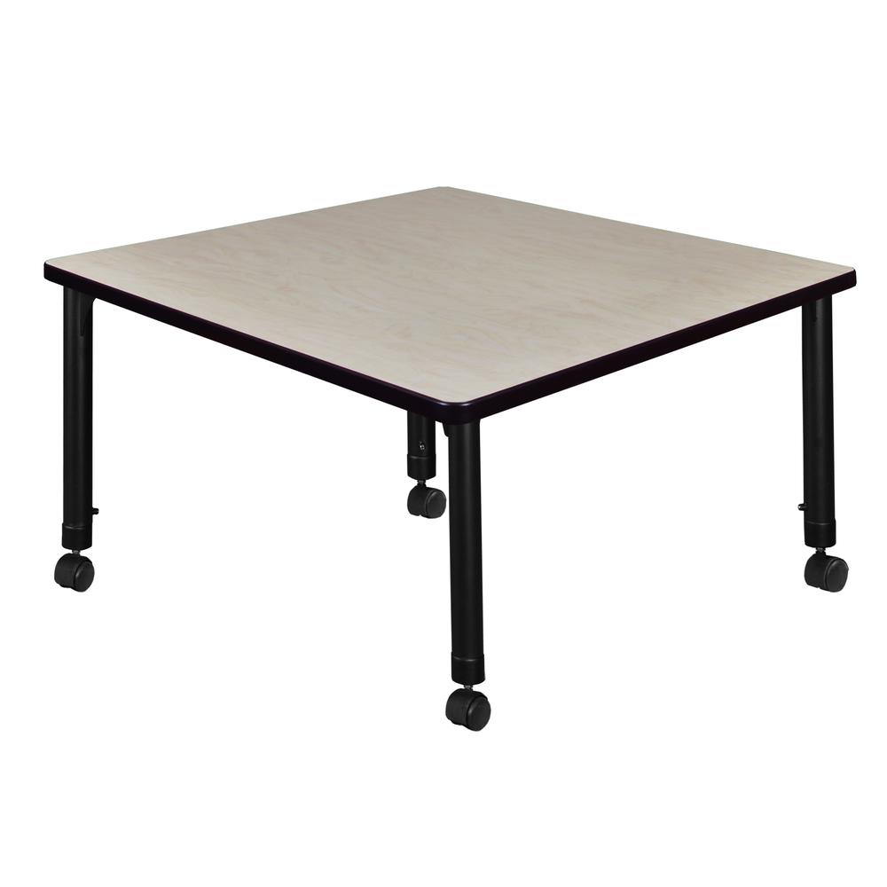 Kee 36" Square Height Adjustable Mobile Classroom Table - Maple. Picture 2