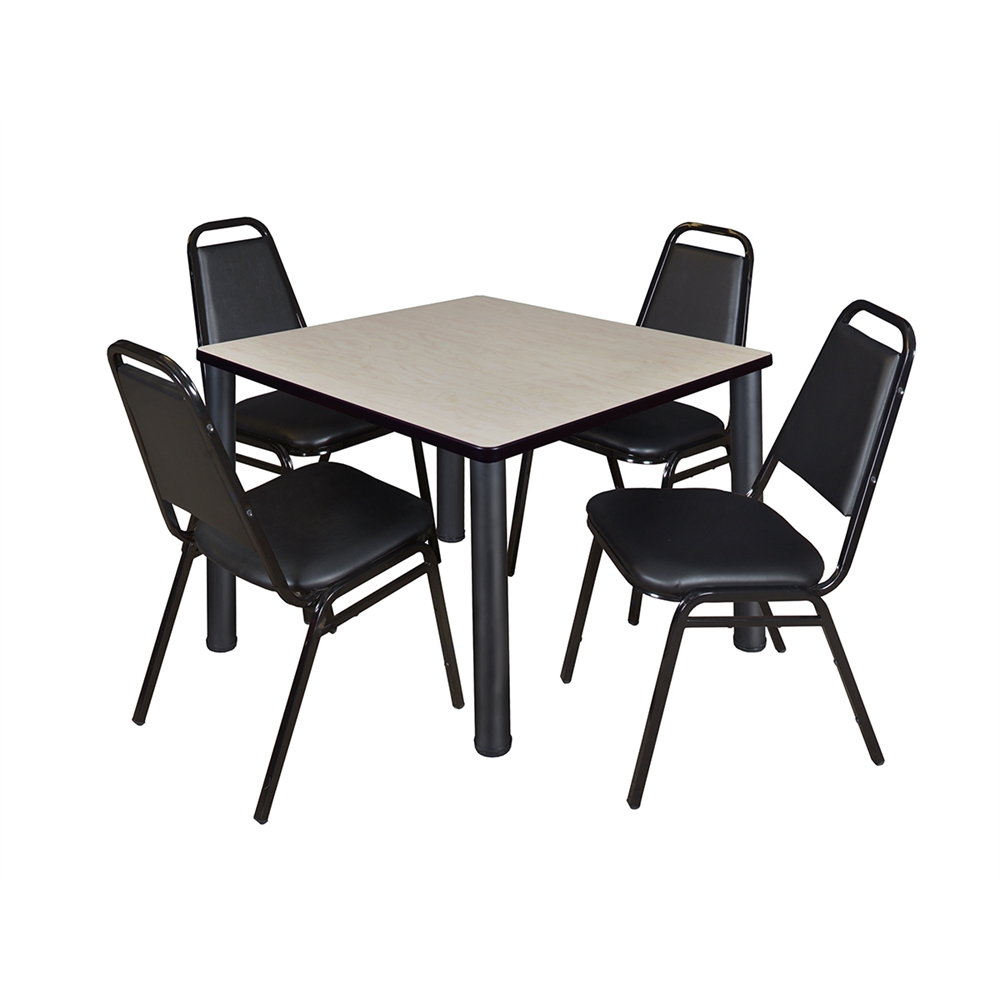 Kee 36" Square Breakroom Table- Maple/ Black & 4 Restaurant Stack Chairs- Black. Picture 1