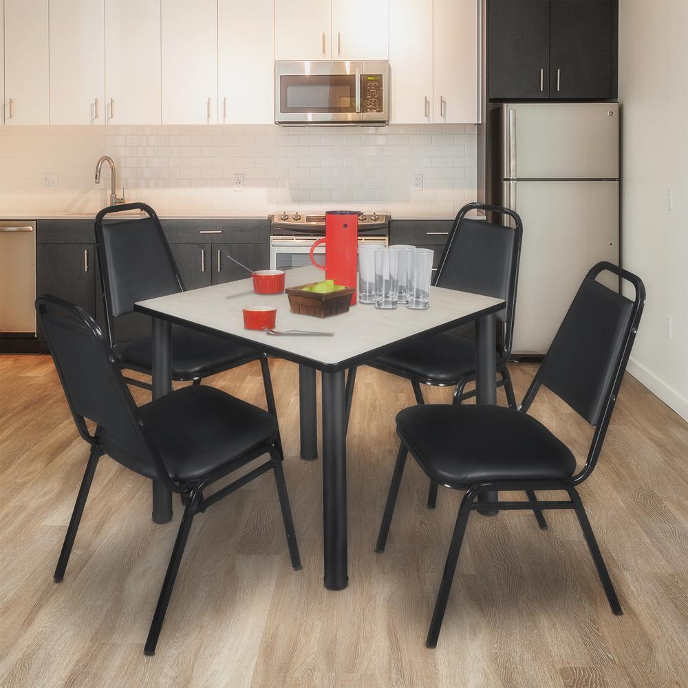 Kee 36" Square Breakroom Table- Maple/ Black & 4 Restaurant Stack Chairs- Black. Picture 2