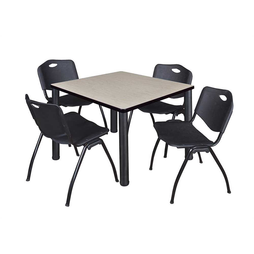 Kee 36" Square Breakroom Table- Maple/ Black & 4 'M' Stack Chairs- Black. Picture 1