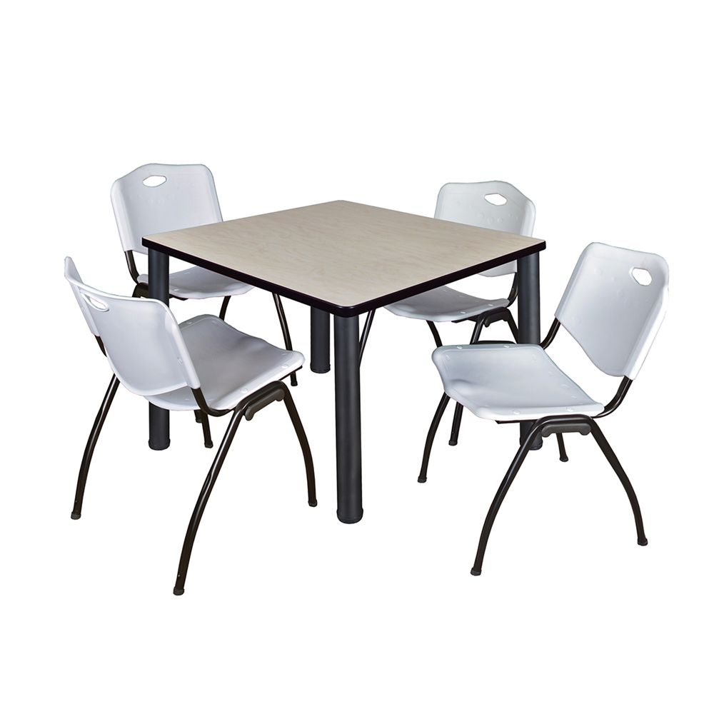 Kee 36" Square Breakroom Table- Maple/ Black & 4 'M' Stack Chairs- Grey. Picture 1