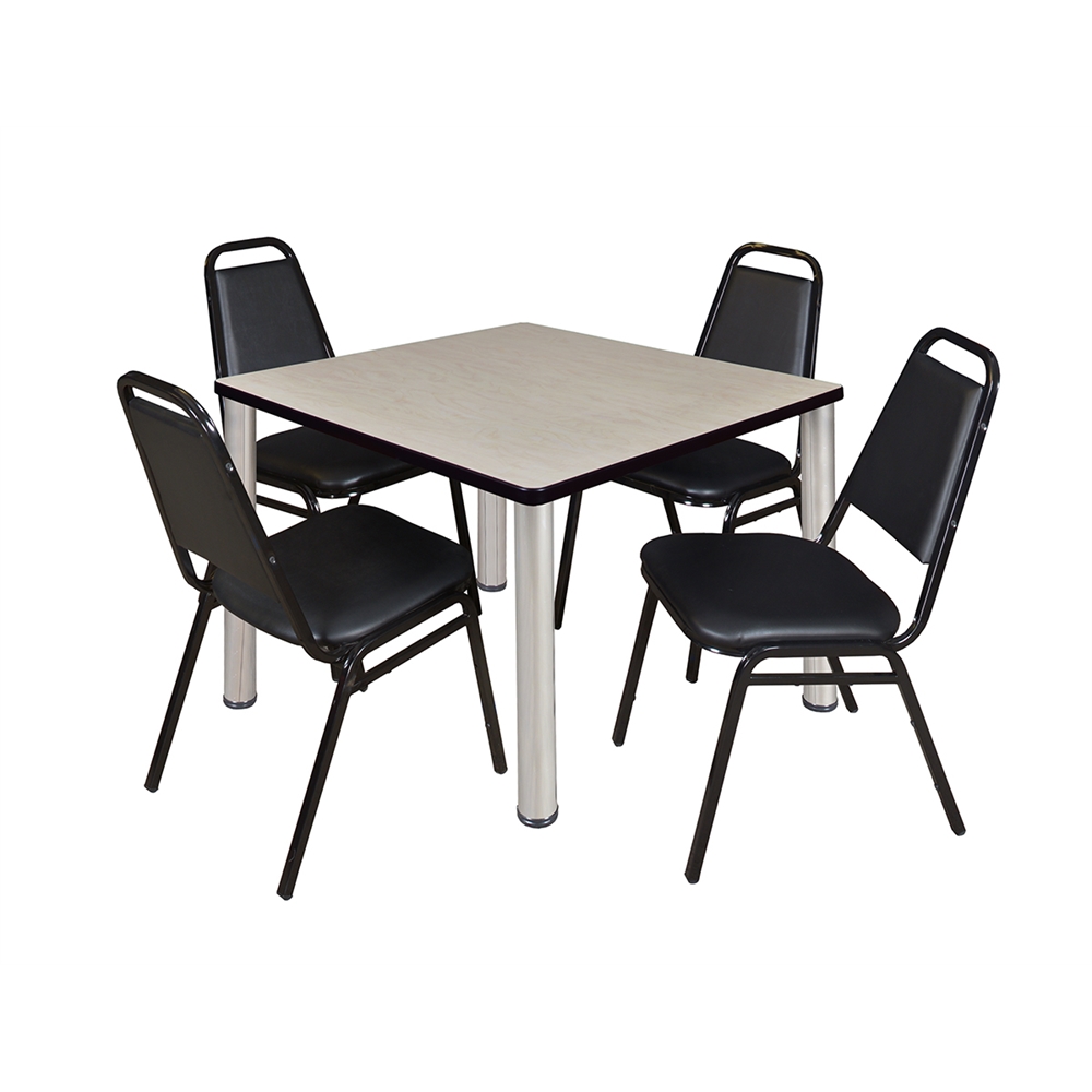Kee 36" Square Breakroom Table- Maple/ Chrome & 4 Restaurant Stack Chairs- Black. The main picture.