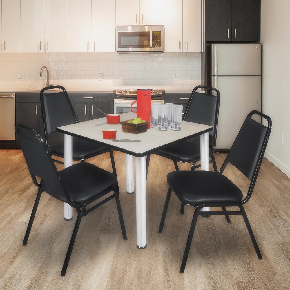 Kee 36" Square Breakroom Table- Maple/ Chrome & 4 Restaurant Stack Chairs- Black. Picture 2