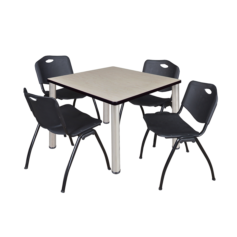 Kee 36" Square Breakroom Table- Maple/ Chrome & 4 'M' Stack Chairs- Black. Picture 1
