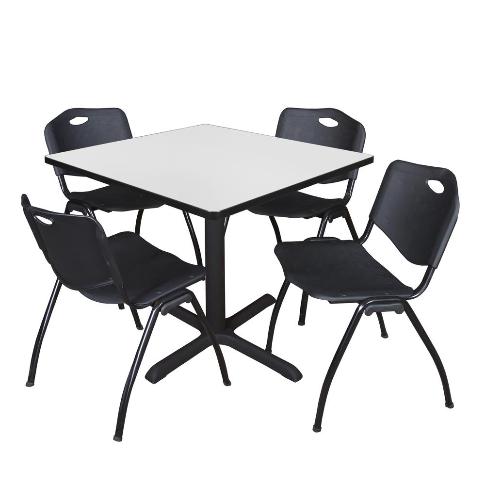 Regency Cain 36 in. Square Breakroom Table- White & 4 M Stack Chairs- Black. Picture 1