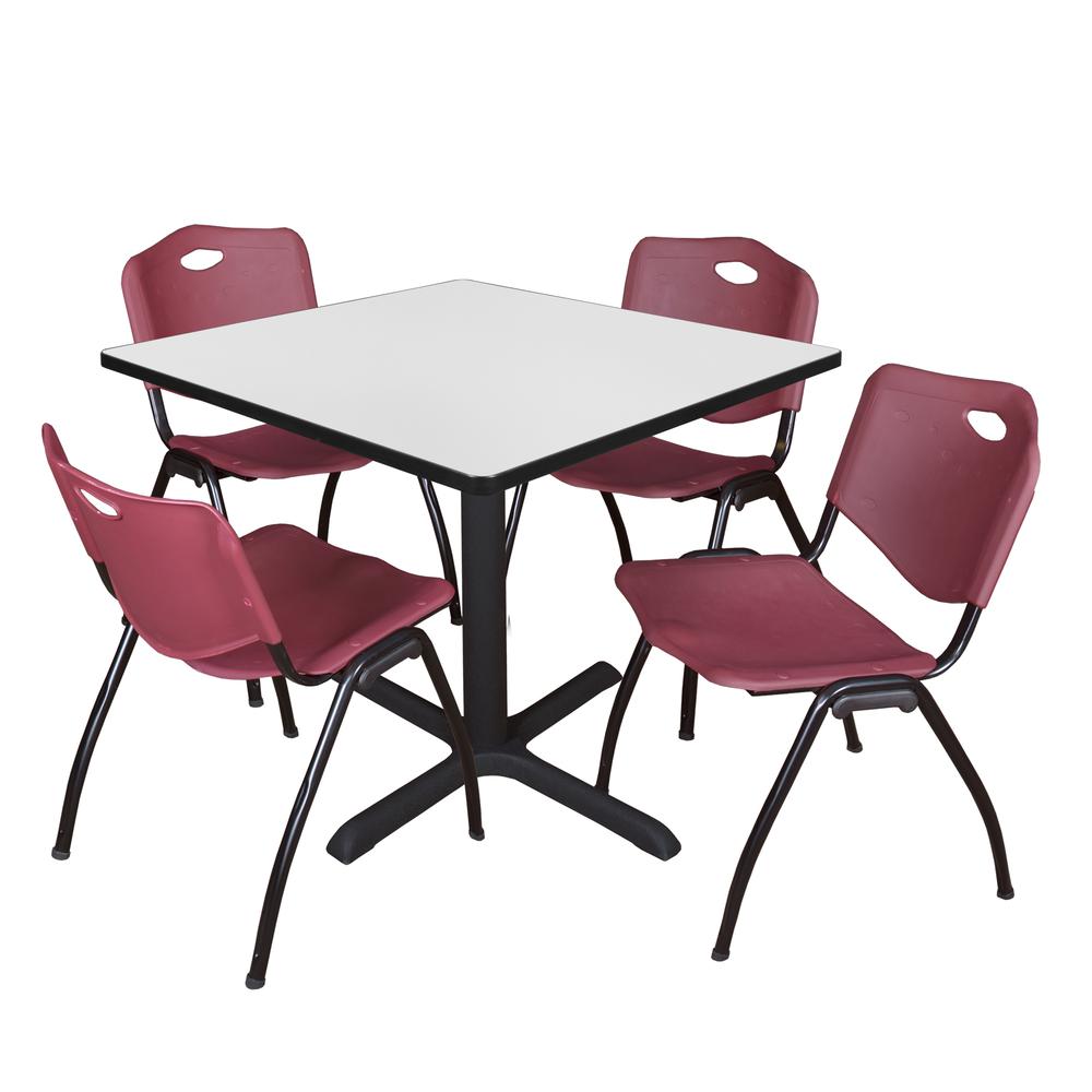 Regency Cain 36 in. Square Breakroom Table- White & 4 M Stack Chairs- Burgundy. Picture 1