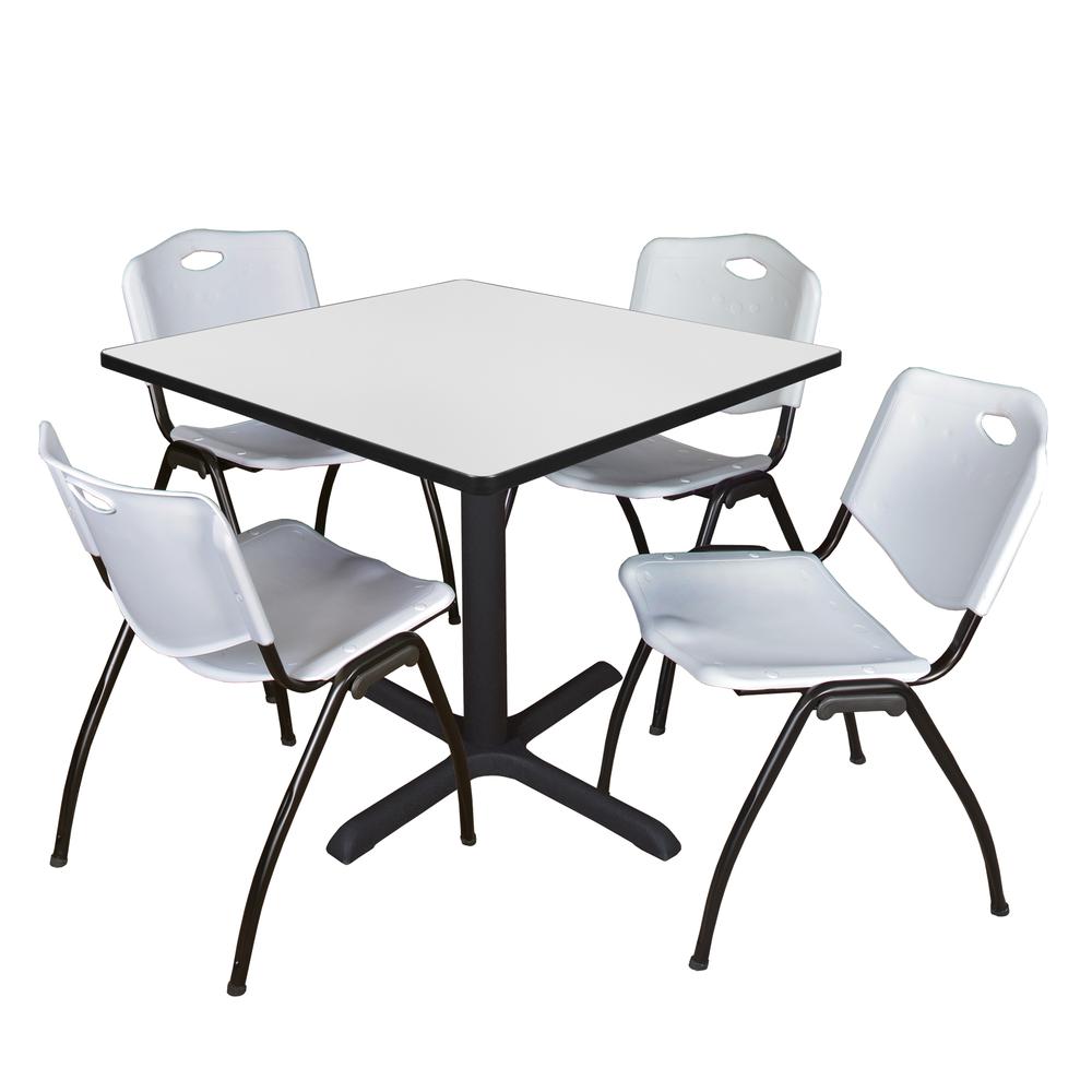 Regency Cain 36 in. Square Breakroom Table- White & 4 M Stack Chairs- Grey. Picture 1