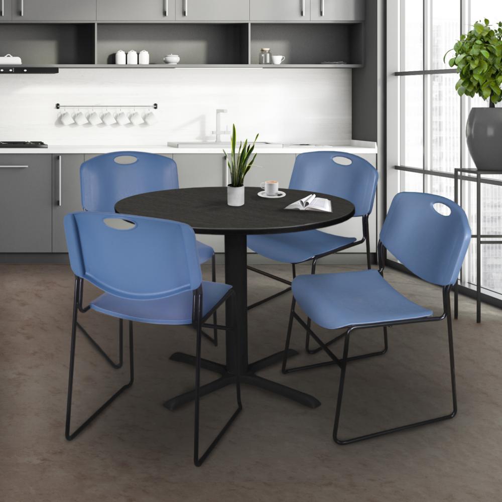 Regency Cain 36 in. Round Breakroom Table- Ash Grey & 4 Zeng Stack Chairs- Blue. Picture 8