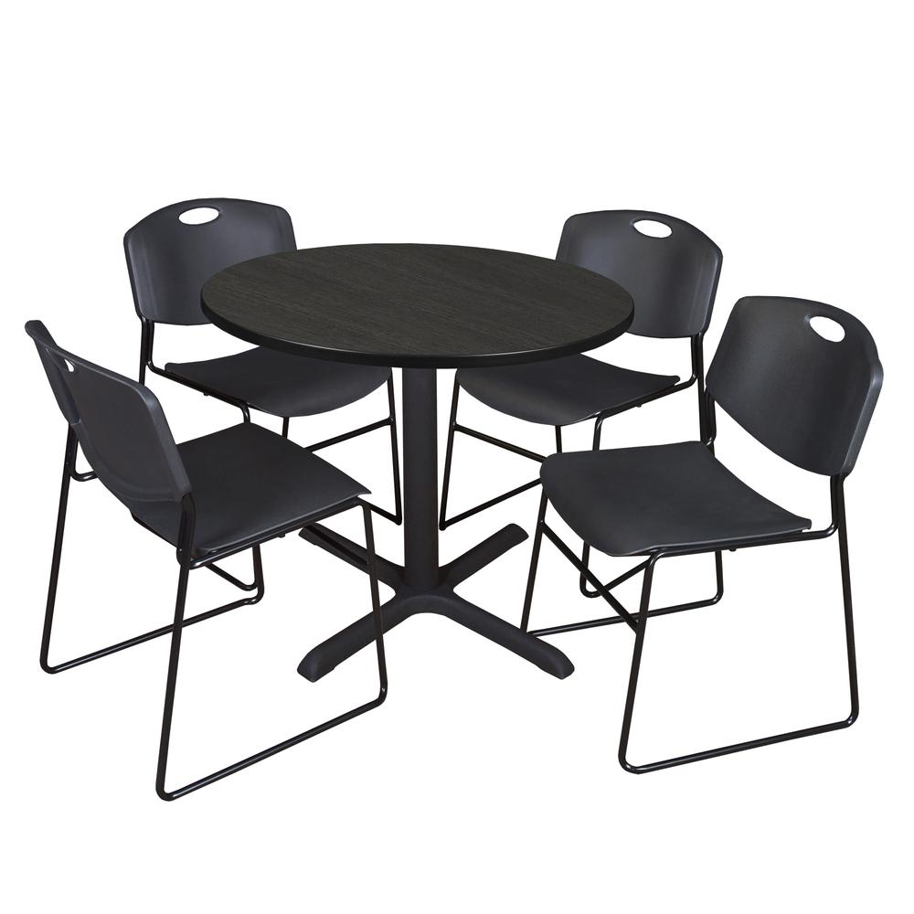 Regency Cain 36 in. Round Breakroom Table- Ash Grey & 4 Zeng Stack Chairs- Black. Picture 1