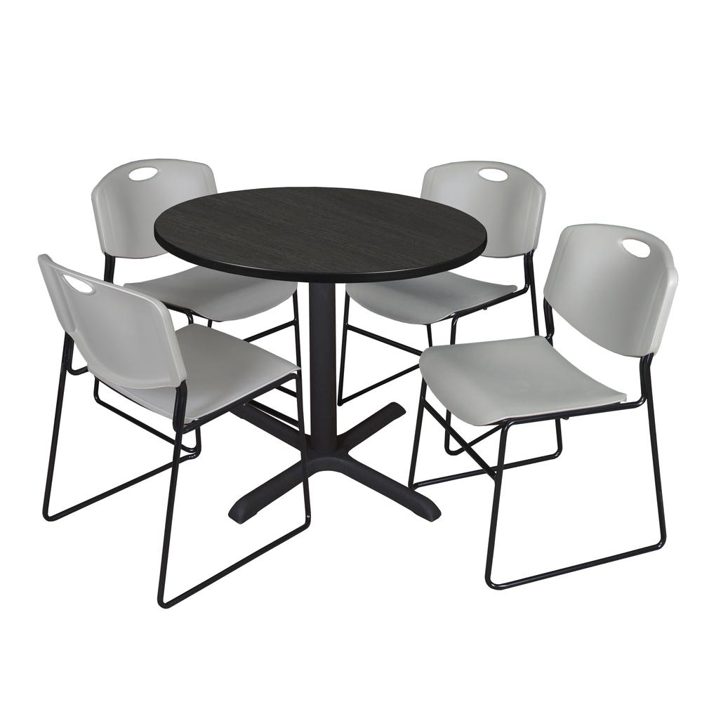 Regency Cain 36 in. Round Breakroom Table- Ash Grey & 4 Zeng Stack Chairs- Grey. Picture 1