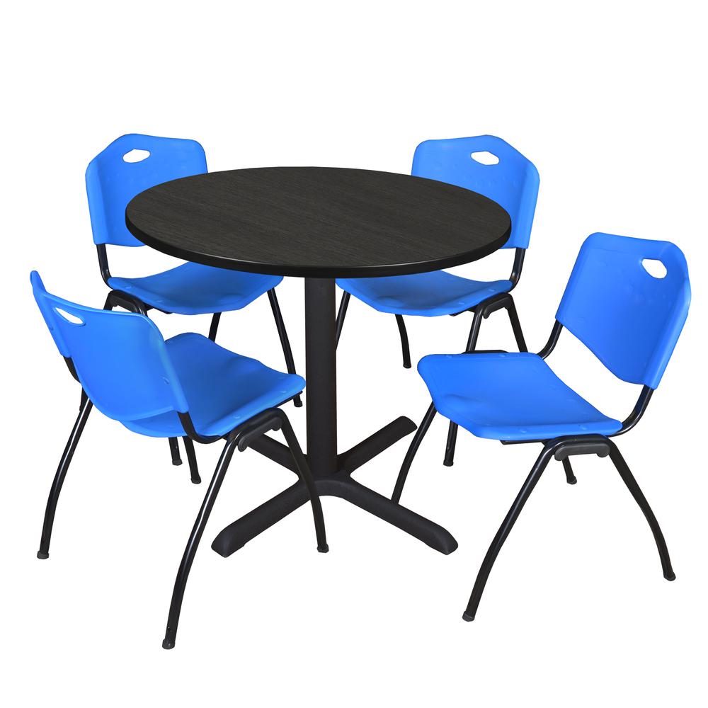 Regency Cain 36 in. Round Breakroom Table- Ash Grey & 4 M Stack Chairs- Blue. Picture 1