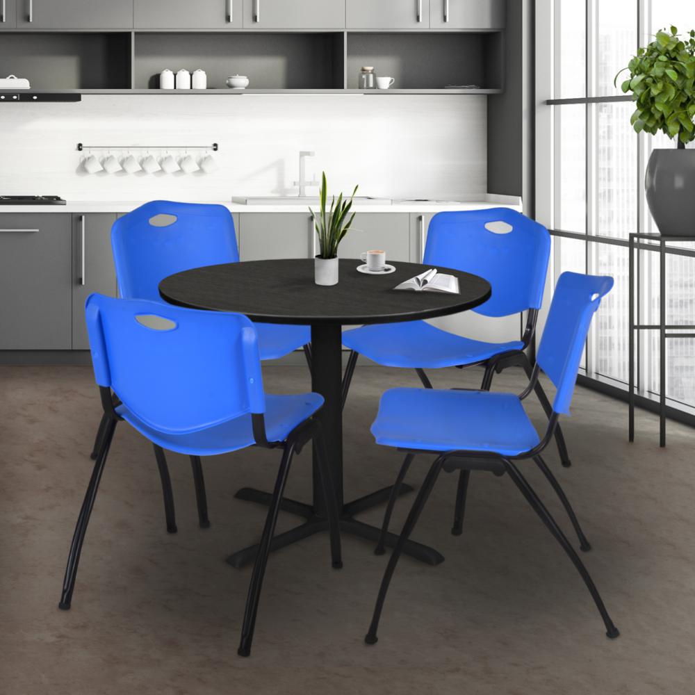 Regency Cain 36 in. Round Breakroom Table- Ash Grey & 4 M Stack Chairs- Blue. Picture 8