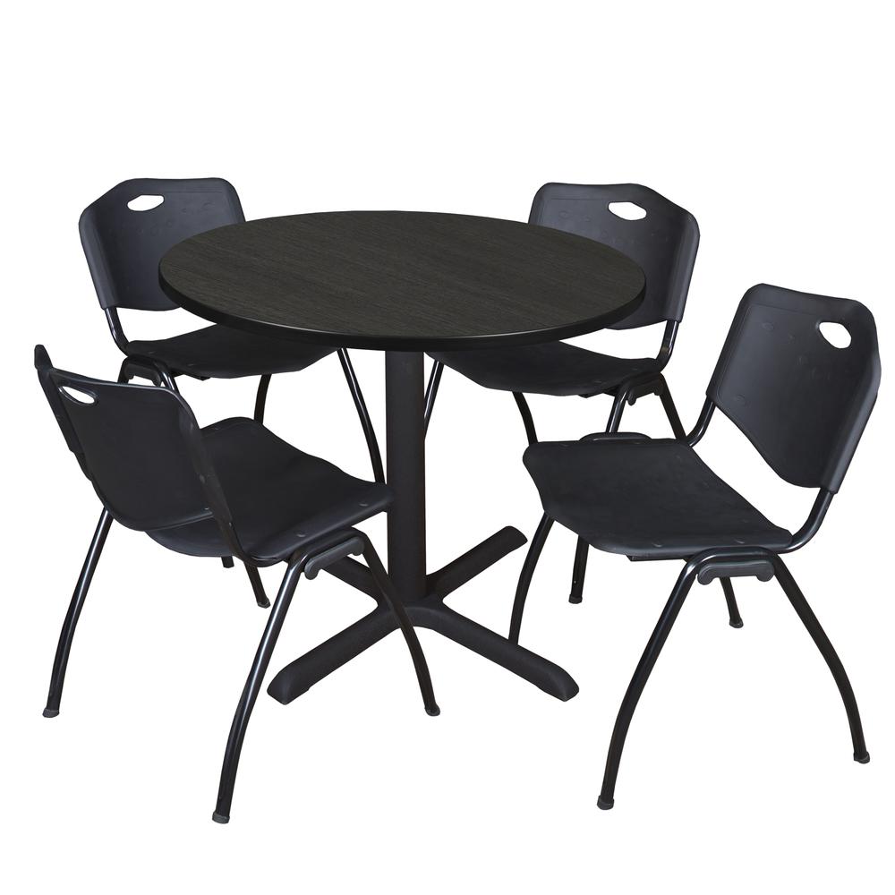 Regency Cain 36 in. Round Breakroom Table- Ash Grey & 4 M Stack Chairs- Black. Picture 1