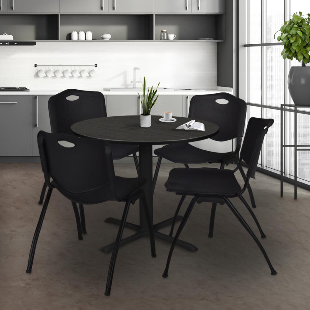 Regency Cain 36 in. Round Breakroom Table- Ash Grey & 4 M Stack Chairs- Black. Picture 8