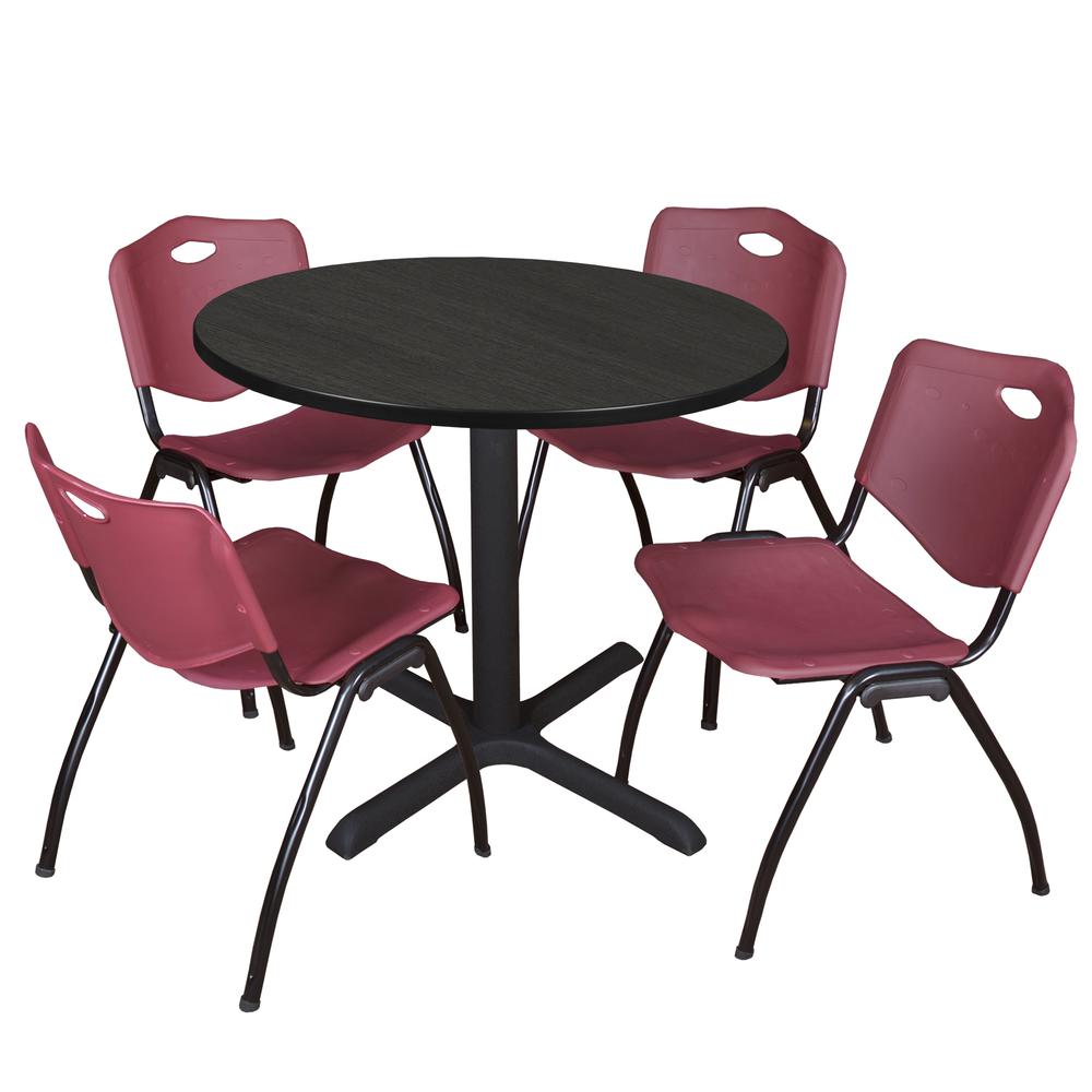 Regency Cain 36 in. Round Breakroom Table- Ash Grey & 4 M Stack Chairs- Burgundy. Picture 1