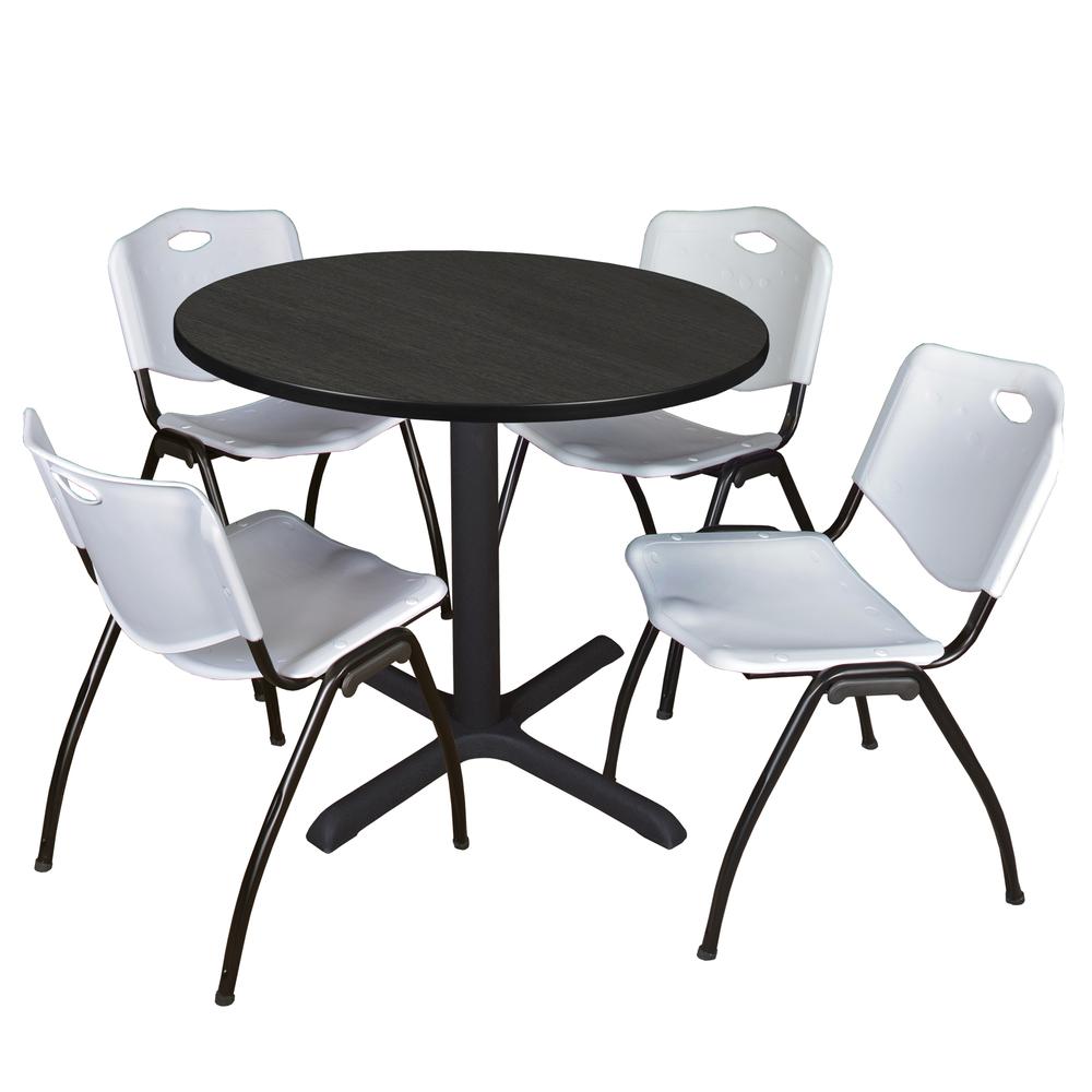Regency Cain 36 in. Round Breakroom Table- Ash Grey & 4 M Stack Chairs- Grey. Picture 1