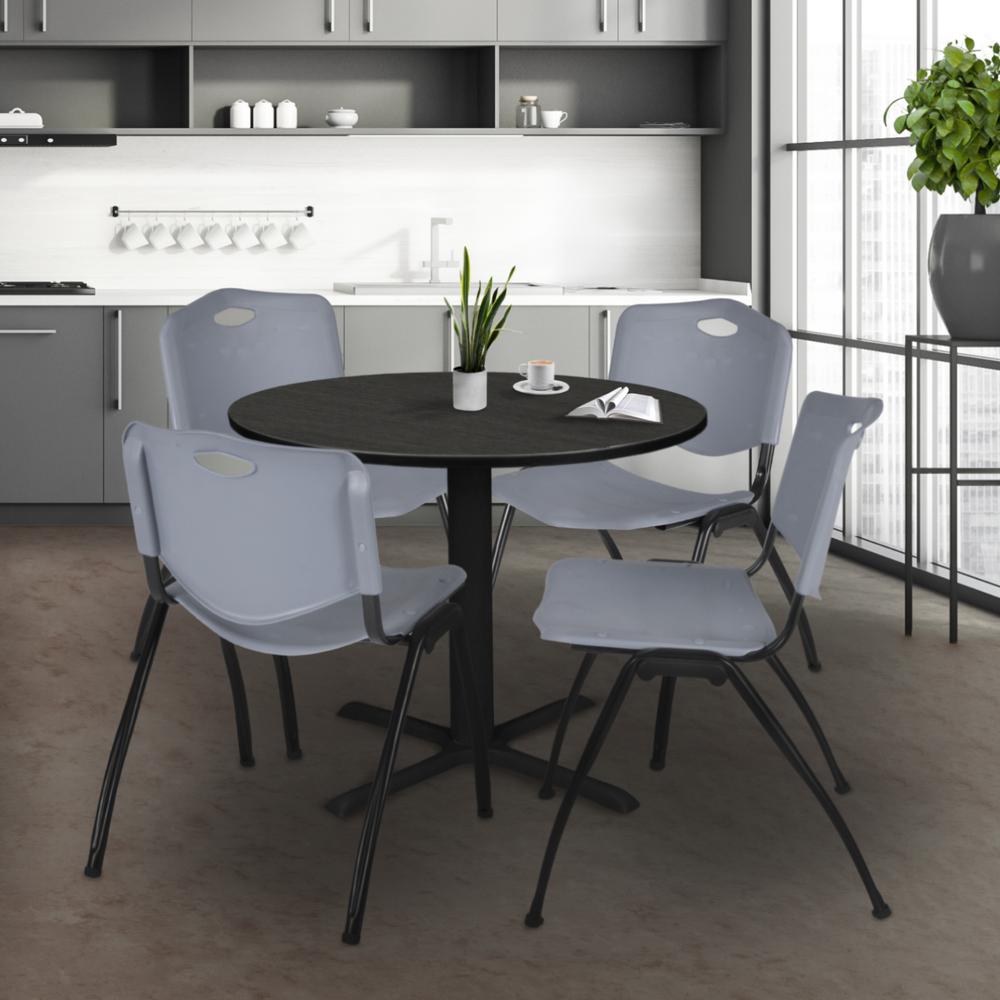 Regency Cain 36 in. Round Breakroom Table- Ash Grey & 4 M Stack Chairs- Grey. Picture 8