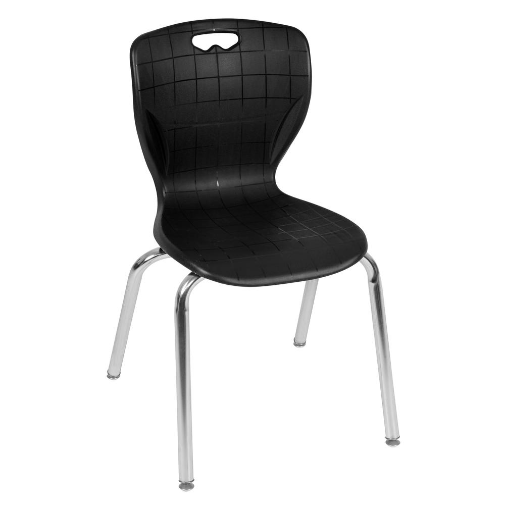 Kee 36" Round Height Adjustable Classroom Table - Cherry & 4 Andy 18-in Stack Chairs- Black. Picture 3