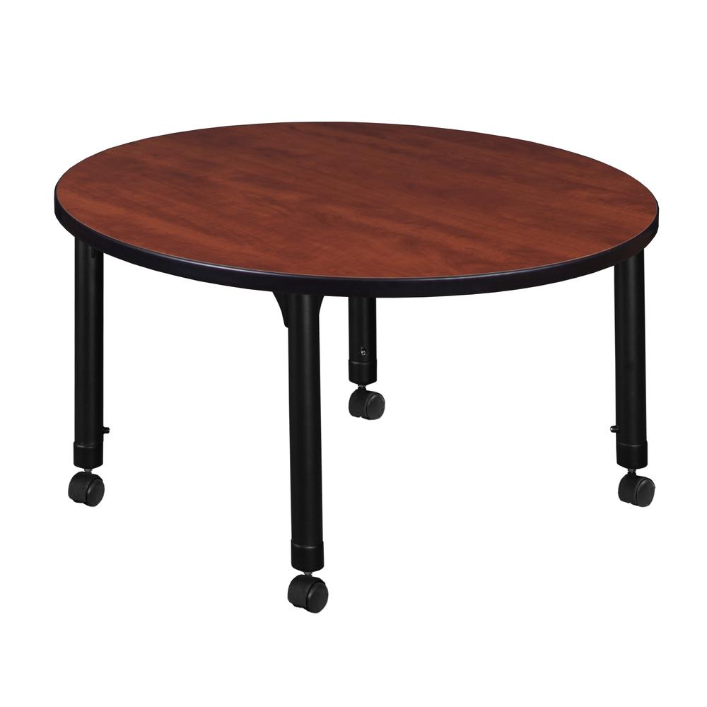 Kee 36" Round Height Adjustable  Mobile Classroom Table - Cherry. Picture 2