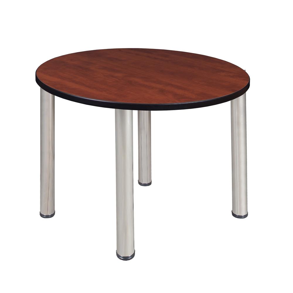 Kee 36" Round Breakroom Table- Cherry/ Chrome. Picture 1