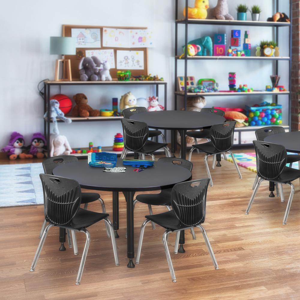 Kee 36" Round Height Adjustable Classroom Table - Grey & 4 Andy 12-in Stack Chairs- Black. Picture 6