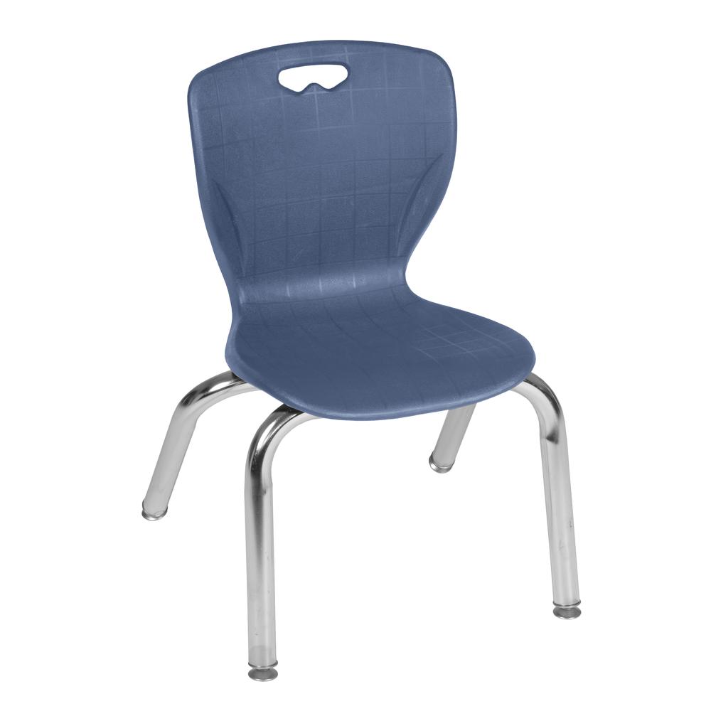 Kee 36" Round Height Adjustable Classroom Table - Grey & 4 Andy 12-in Stack Chairs- Navy Blue. Picture 3