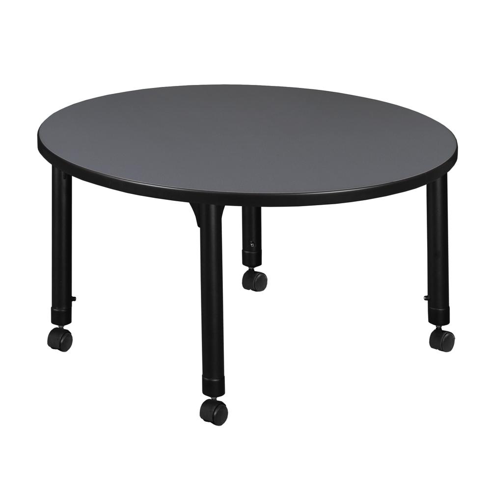 Kee 36" Round Height Adjustable  Mobile Classroom Table - Grey. Picture 2