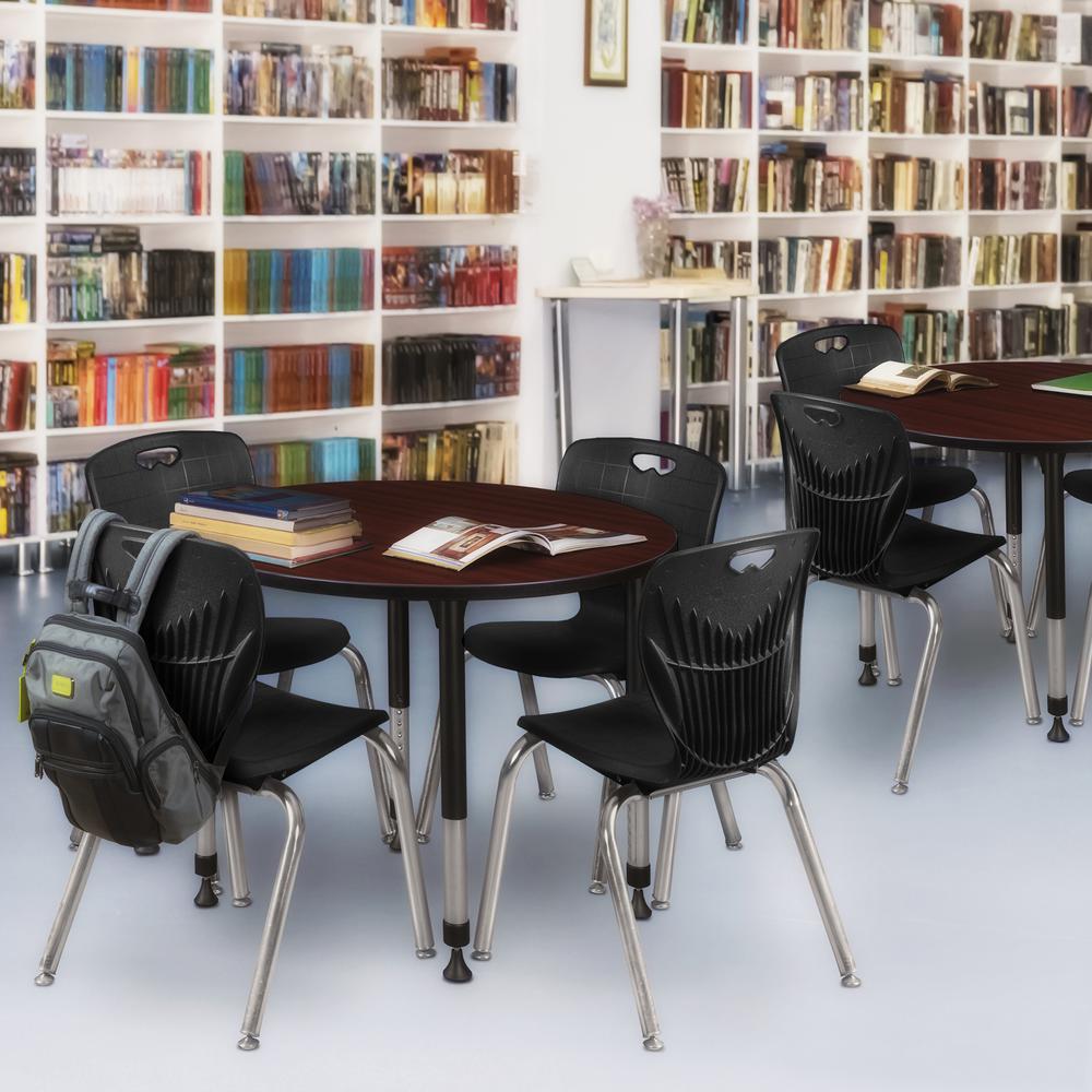 Kee 36" Round Height Adjustable Classroom Table - Mahogany & 4 Andy 18-in Stack Chairs- Black. Picture 6